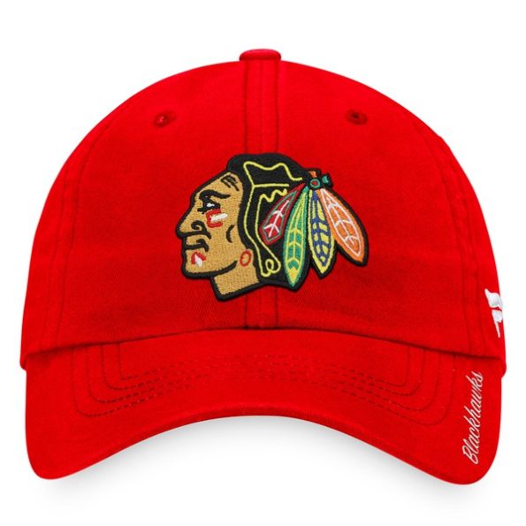 Chicago-Blackhawks-Fanatics-Branded-Dam-Core-Primary-Logo-Justerbar-Keps-Rod.3