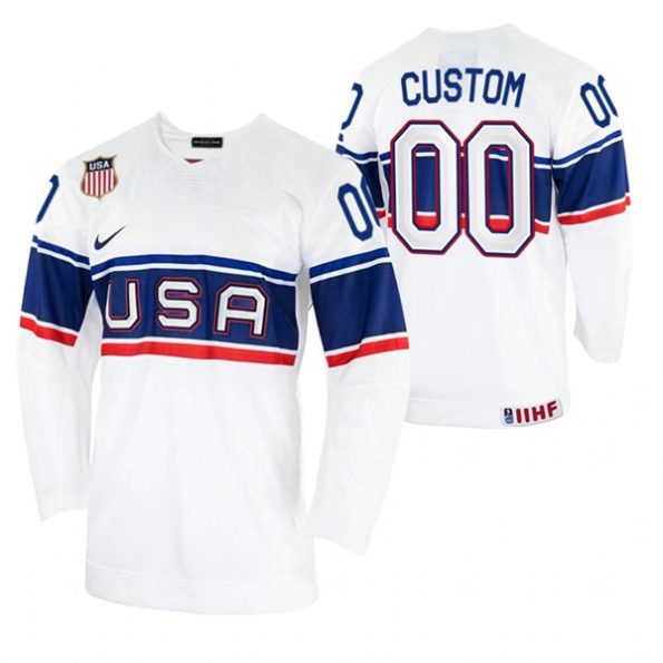 Custom-USA-Hockey-2022-IIHF-World-Championship-White-Home-Jersey
