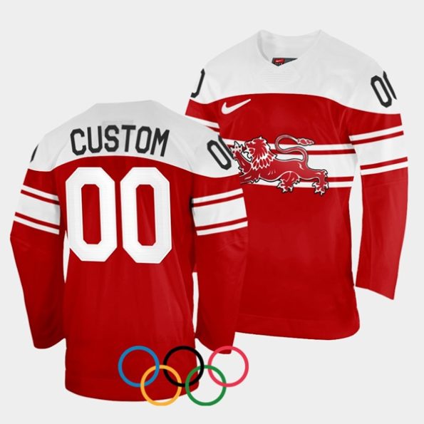 Denmark-Hockey-NO.00-Custom-2022-Winter-Olympics-Red-Jersey-Away