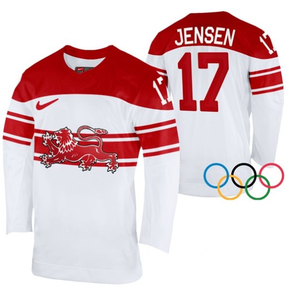 Denmark-Hockey-Nicklas-Jensen-2022-Winter-Olympics-White-Home-Jersey