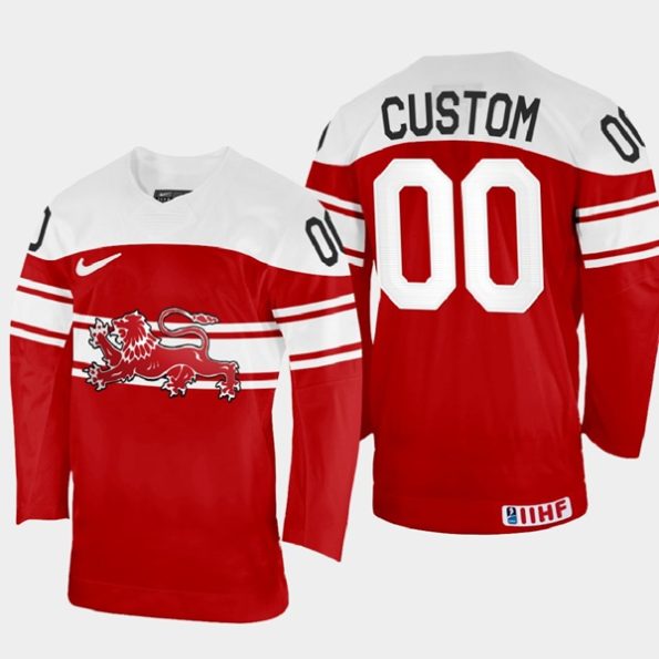 Denmark-NO.00-Custom-2022-IIHF-World-Championship-Red-Away-Jersey