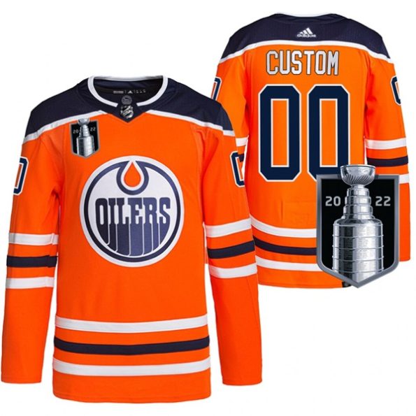 Edmonton-Oilers-Troja-med-eget-tryck-2022-Stanley-Cup-Playoffs-NO.00-Orange-Authentic-Primegreen