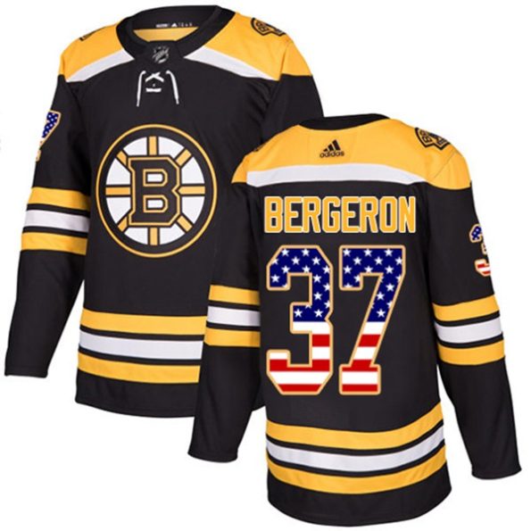 Men-s-Boston-Bruins-Patrice-Bergeron-NO.37-Authentic-Black-USA-Flag-Fashion