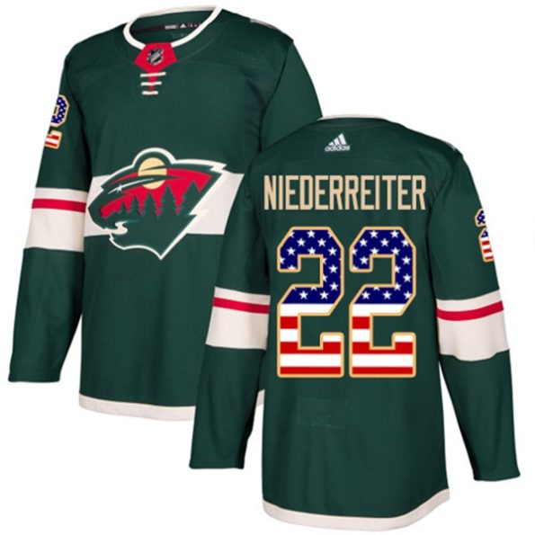 Men-s-Minnesota-Wild-Nino-Niederreiter-NO.22-Authentic-Green-USA-Flag-Fashion