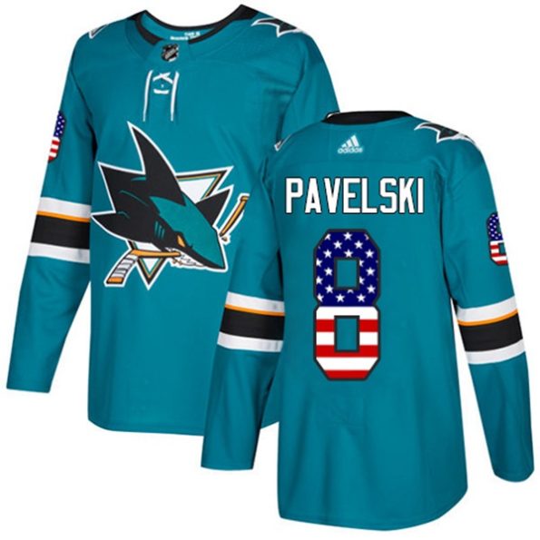 Men-s-San-Jose-Sharks-Joe-Pavelski-NO.8-Authentic-Teal-Green-USA-Flag-Fashion