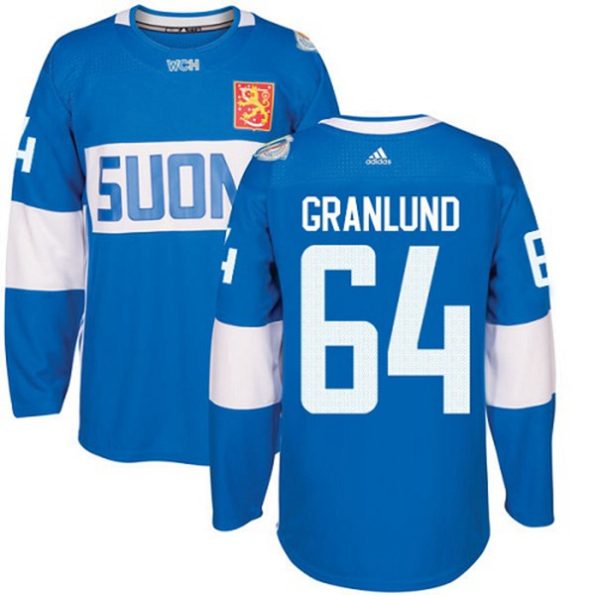 Men-s-Team-Finland-NO.64-Mikael-Granlund-Authentic-Blue-Away-2016-World-Cup-of-Hockey