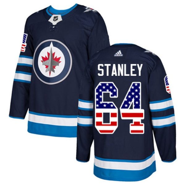 Men-s-Winnipeg-Jets-Logan-Stanley-NO.64-Authentic-Navy-Blue-USA-Flag-Fashion