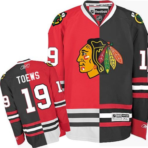 NHL-Jonathan-Toews-Authentic-Men-s-RedBlack-Jersey-Reebok-Chicago-Blackhawks-NO.19-Split-Fashion