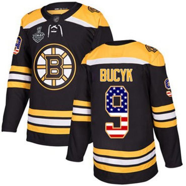 NHL-Men-s-BruinsNO.9-Johnny-Bucyk-Black-Home-USA-Flag-2019-Stanley-Cup
