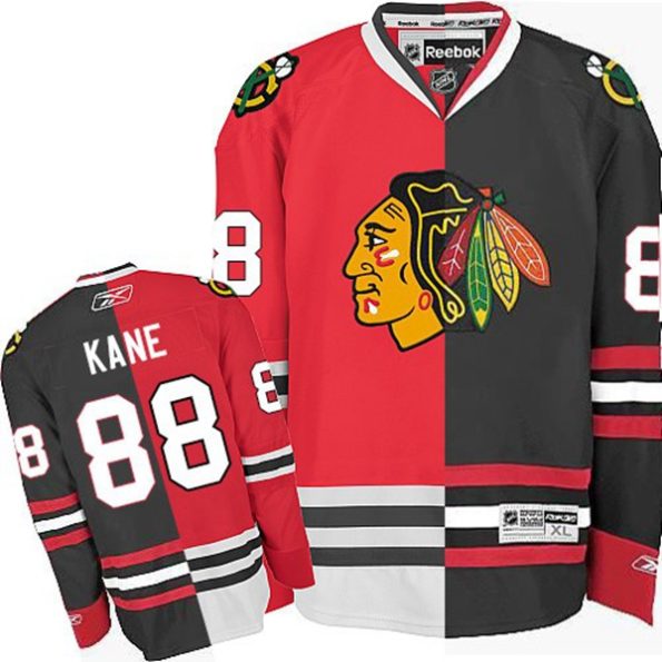 NHL-Patrick-Kane-Authentic-Men-s-Red-Black-Jersey-Reebok-Chicago-Blackhawks-NO.88-Split-Fashion