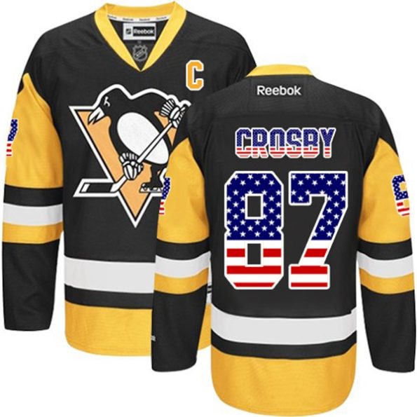 NHL-Sidney-Crosby-Authentic-Men-s-BlackGold-Jersey-Reebok-Pittsburgh-Penguins-NO.87-USA-Flag-Fashion