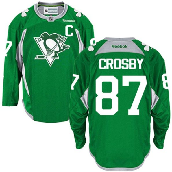 NHL-Sidney-Crosby-Authentic-Men-s-Green-Jersey-Reebok-Pittsburgh-Penguins-NO.87-Practice