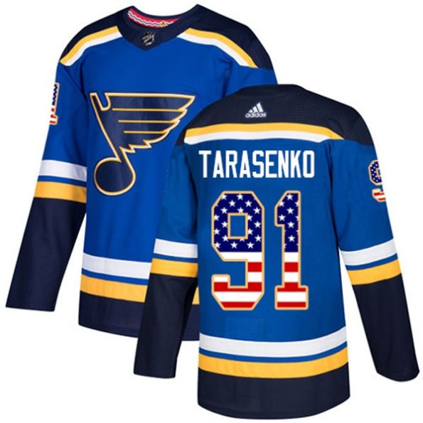 NHL-Vladimir-Tarasenko-Authentic-Men-s-Blue-Jersey-St.-Louis-Blues-NO.91-USA-Flag-Fashion