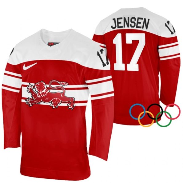 Nicklas-Jensen-Denmark-Hockey-2022-Winter-Olympics-Red-Away-Jersey