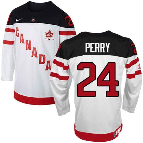 Olympic-Hockey-Corey-Perry-Authentic-Men-s-White-Jersey-Nike-Team-Canada-NO.24-100th-Anniversary