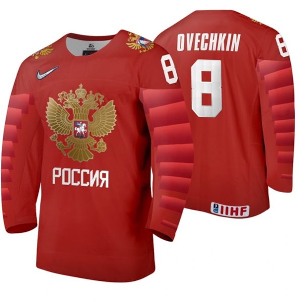 Russia-Team-NO.8-Alexander-Ovechkin-Away-2020-IIHF-World-Ice-Hockey-Red-Jersey