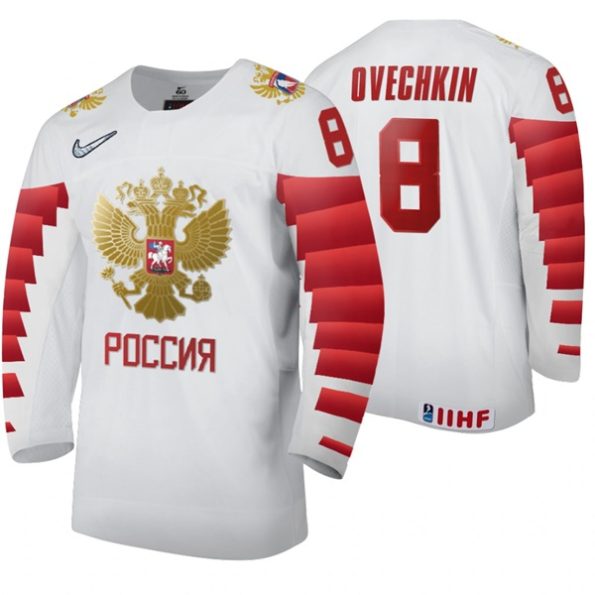 Russia-Team-NO.8-Alexander-Ovechkin-Home-2020-IIHF-World-Ice-Hockey-White-Jersey