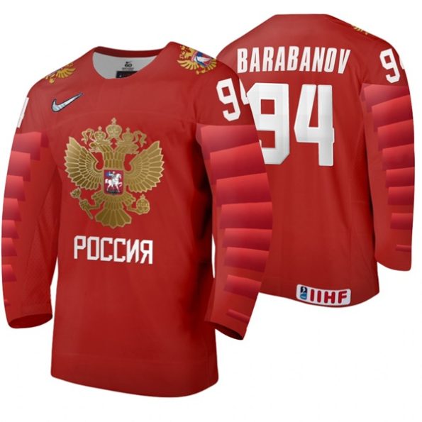 Russia-Team-NO.94-Alexander-Barabanov-Away-2020-IIHF-World-Ice-Hockey-Red-Jersey