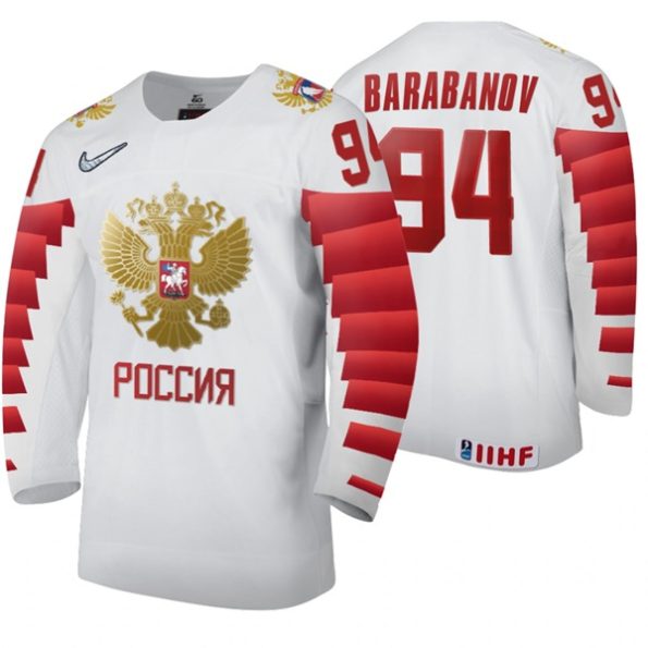 Russia-Team-NO.94-Alexander-Barabanov-Home-2020-IIHF-World-Ice-Hockey-White-Jersey