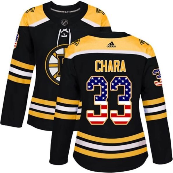 Womens-Boston-Bruins-Zdeno-Chara-33-Black-USA-Flag-Fashion-Authentic