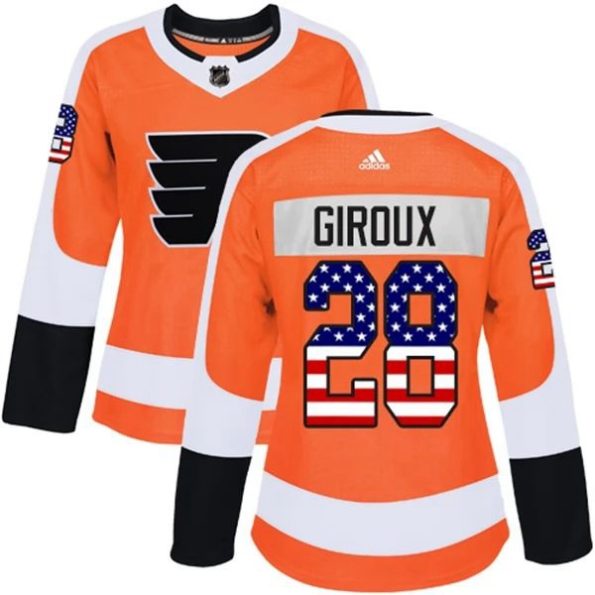 Womens-Philadelphia-Flyers-Claude-Giroux-28-Orange-USA-Flag-Fashion-Authentic