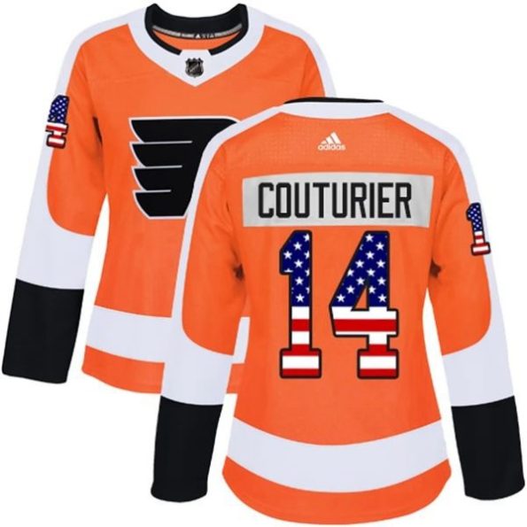 Womens-Philadelphia-Flyers-Sean-Couturier-14-Orange-USA-Flag-Fashion-Authentic