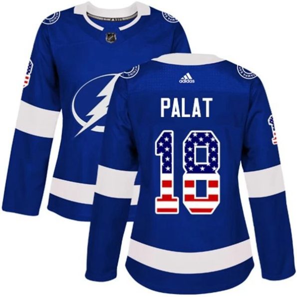 Womens-Tampa-Bay-Lightning-Ondrej-Palat-18-Blue-USA-Flag-Fashion-Authentic
