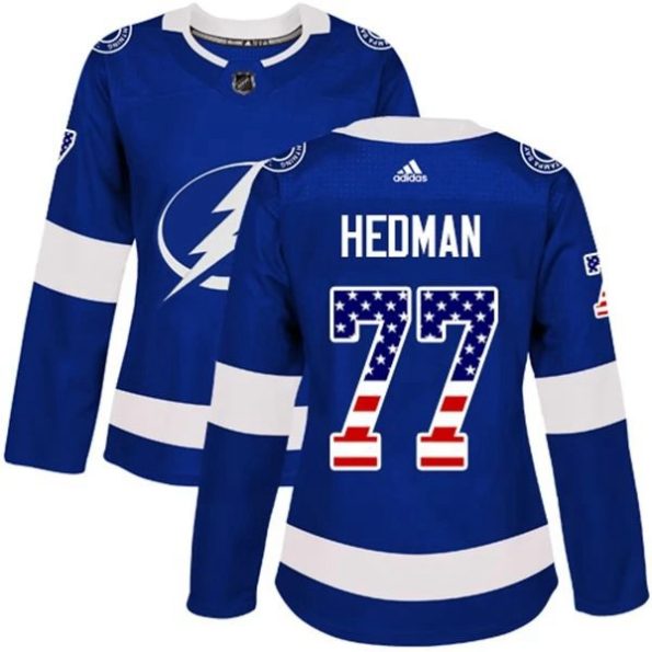 Womens-Tampa-Bay-Lightning-Victor-Hedman-77-Blue-USA-Flag-Fashion-Authentic