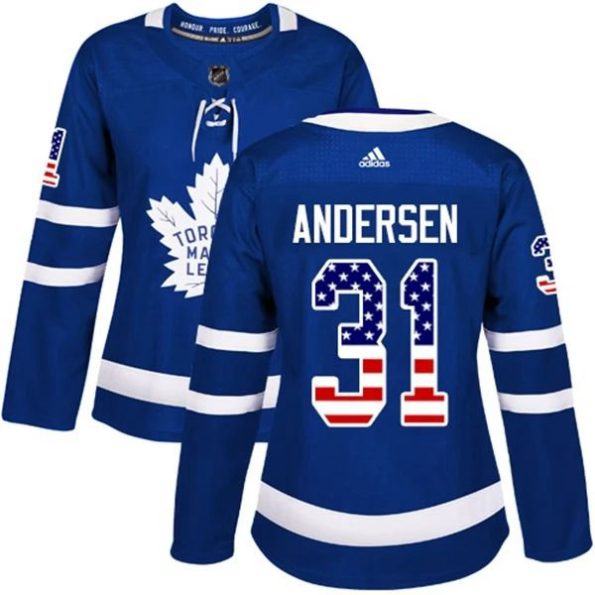 Womens-Toronto-Maple-Leafs-Frederik-Andersen-31-Blue-USA-Flag-Fashion-Authentic