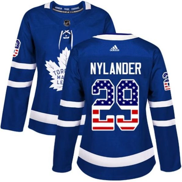 Womens-Toronto-Maple-Leafs-William-Nylander-29-Blue-USA-Flag-Fashion-Authentic