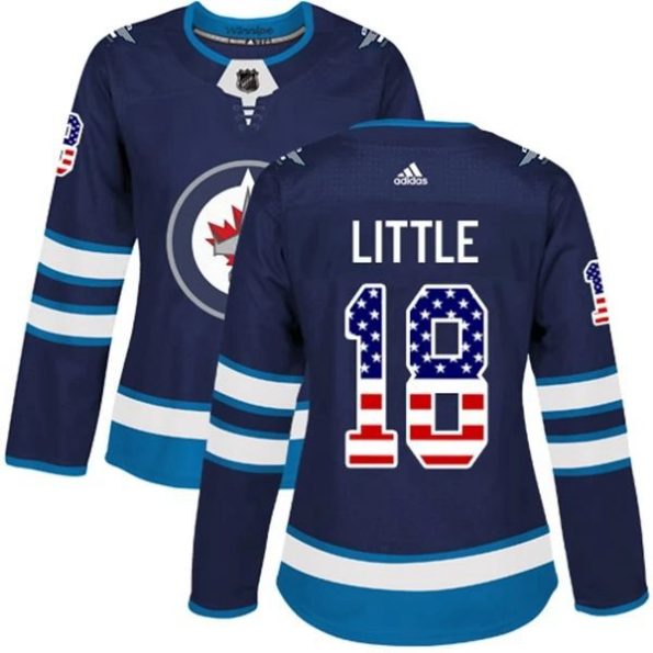 Womens-Winnipeg-Jets-Bryan-Little-18-Navy-USA-Flag-Fashion-Authentic