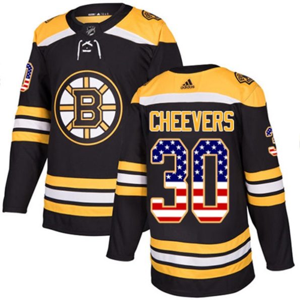 Youth-Boston-Bruins-Gerry-Cheevers-NO.30-Authentic-Black-USA-Flag-Fashion