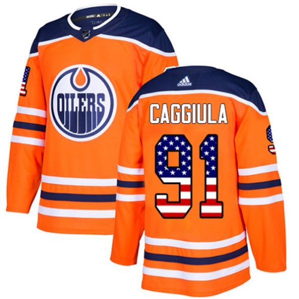 Youth-Edmonton-Oilers-Drake-Caggiula-NO.91-Authentic-Orange-USA-Flag-Fashion