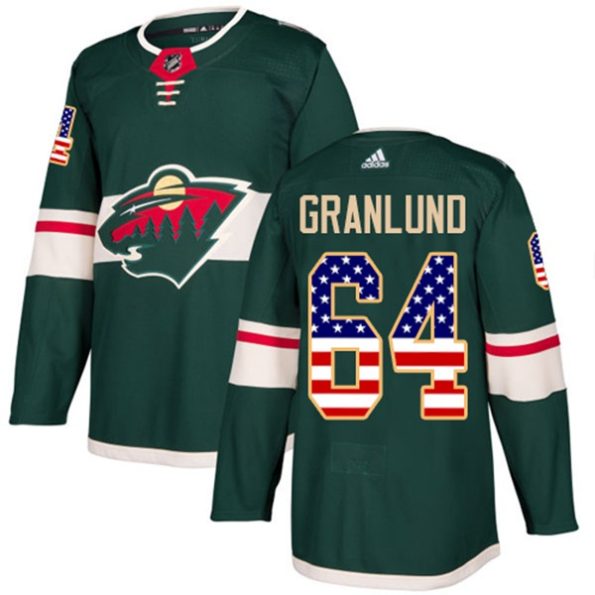 Youth-Minnesota-Wild-Mikael-Granlund-NO.64-Authentic-Green-USA-Flag-Fashion