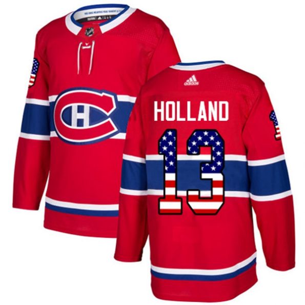 Youth-Montreal-Canadiens-Peter-Holland-NO.13-Authentic-Red-USA-Flag-Fashion