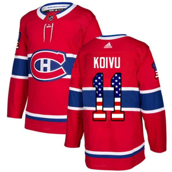 Youth-Montreal-Canadiens-Saku-Koivu-NO.11-Authentic-Red-USA-Flag-Fashion