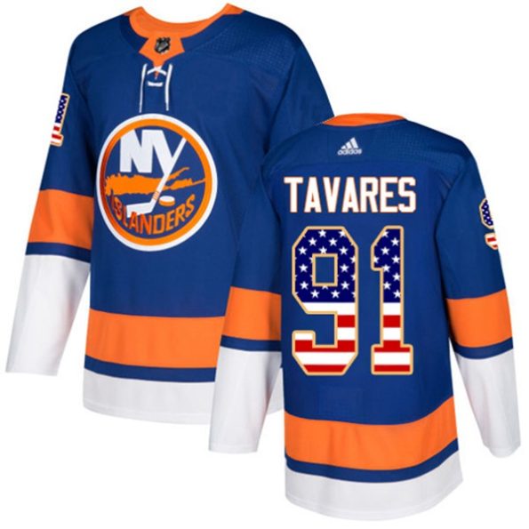 Youth-New-York-Islanders-John-Tavares-NO.91-Authentic-Royal-Blue-USA-Flag-Fashion