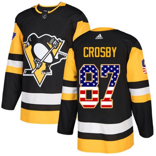 Youth-Pittsburgh-Penguins-Sidney-Crosby-NO.87-Authentic-Black-USA-Flag-Fashion