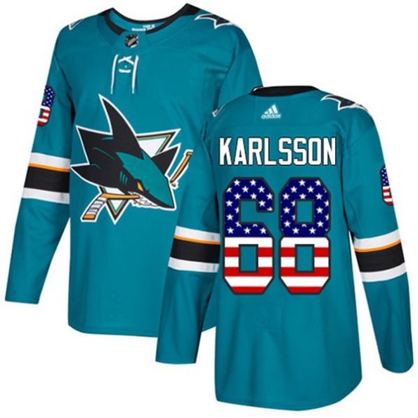 Youth-San-Jose-Sharks-Melker-Karlsson-NO.68-Authentic-Teal-Green-USA-Flag-Fashion