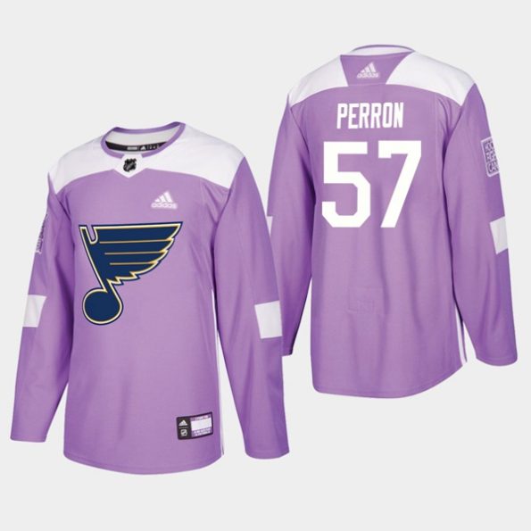 Youth-St.-Louis-Blues-David-Perron-NO.57-2018-19-Lavender-Warmup-Practice-Fights-Cancer