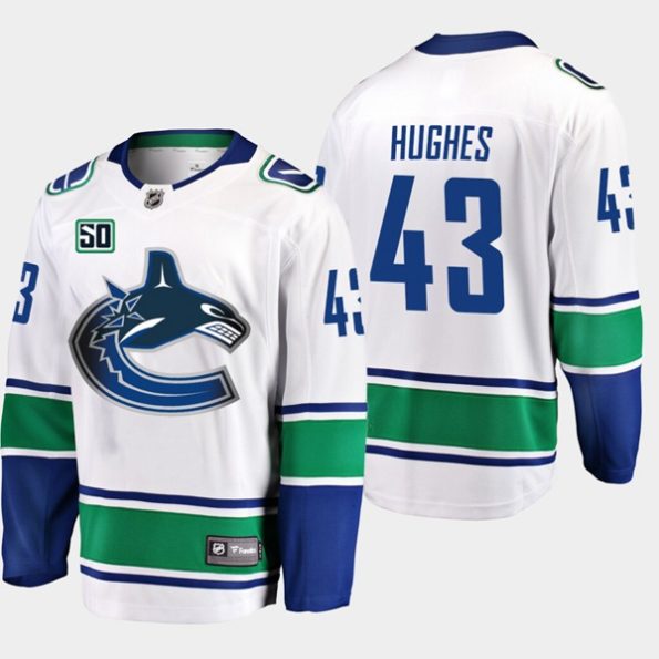 Youth-Vancouver-Canucks-Quinn-Hughes-NO.43-50th-Anniversary-White-Away
