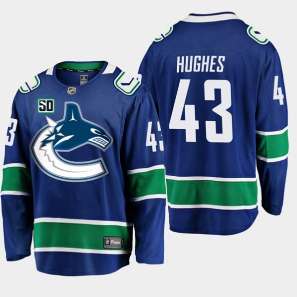 Youth-Vancouver-Canucks-Quinn-Hughes-NO.43-Blue-50th-Anniversary-Home-Player